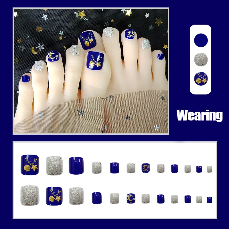 

Hot Nail Patches Diamond Blue Shell Star Moon Gold Foil Gifts for Girls Summer FRE-Drop