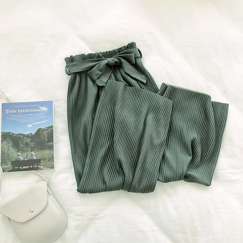 Woherb Корейские осенние широкие брюки женские повседневные с высокой талией и