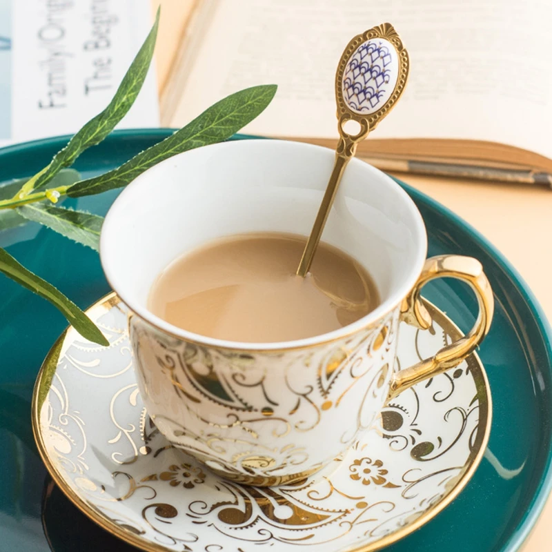 4 шт. Кофе ложка класса люкс Нержавеющая сталь ложки комплект инкрустация ручка