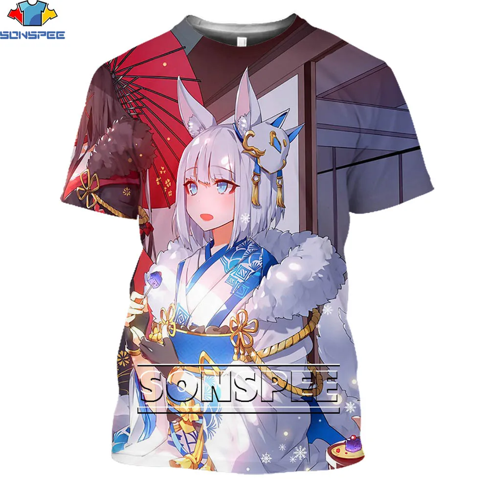 

SONSPEE Azur Lane Anime 3D Printing Cute Kawaii Loli T-shirt Otaku Casual Harajuku Short Sleeve Street Plus Size Free Shipping T