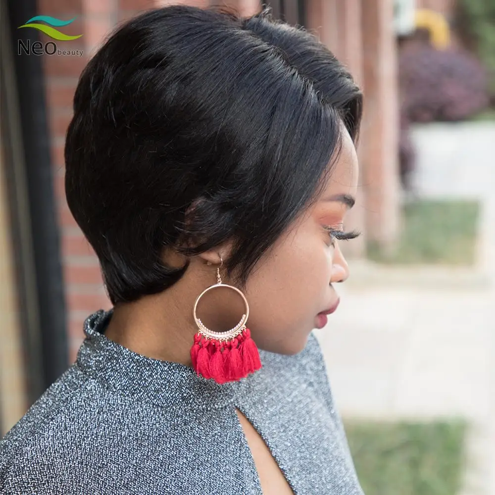 Парик из человеческих волос с вырезами фея короткий черный парик парики на