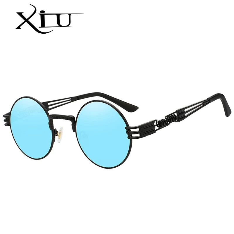 

XIU Round Sunglasses Men Women Metal Punk Vintage Sunglass Brand Designer Fashion Glasses Mirror Lens Oculos UV400