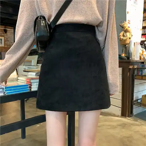Women's Autumn and Winter Suede Skirt High Waist A- line Skirt Fashion Short Skirt for Women Woman Skirts Faldas Jupe