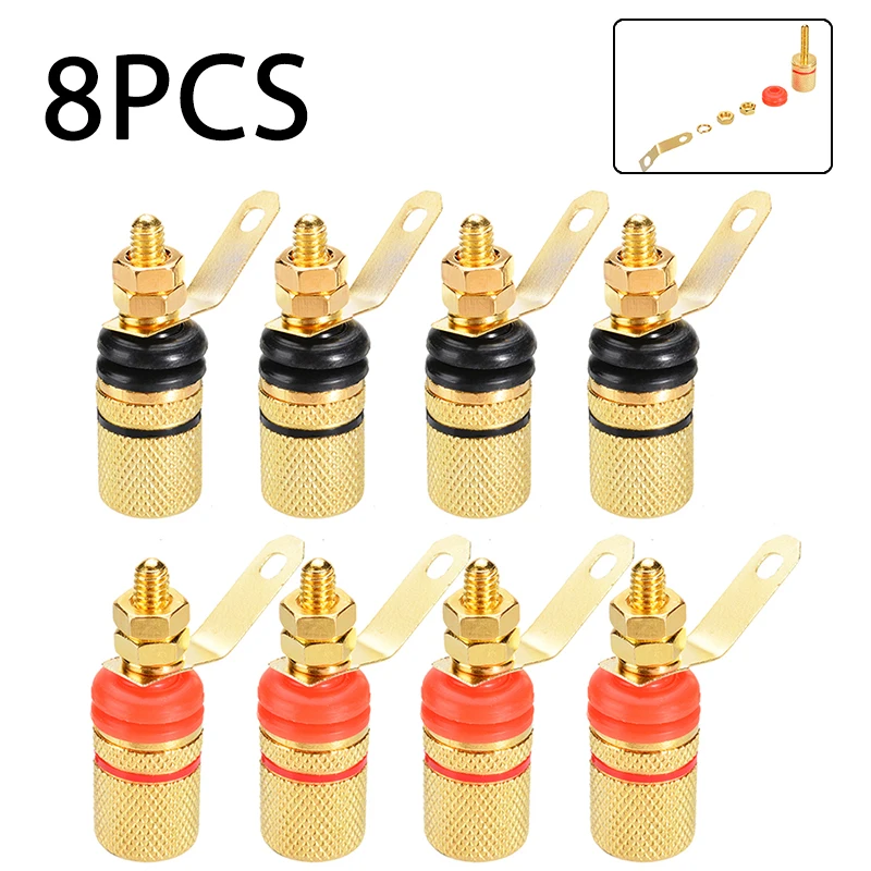 

8pcs Gold Plated Amplifier Speaker Terminal Binding Post Banana Plug Socket Connector Suitable for 4mm Banana Plugs Connector