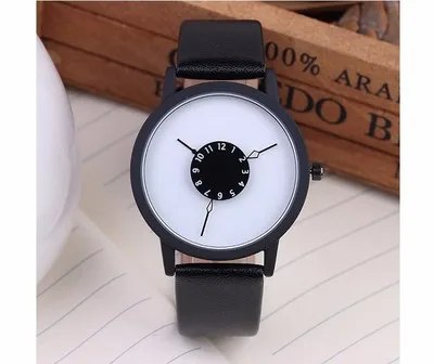 black leather white Горячая мода, креативные часы для женщин и мужчин, кварцевые часы, бренд, уникальный дизайн циферблата, часы для влюбленных, кожаные Наручные часы - Цвет: black leather white