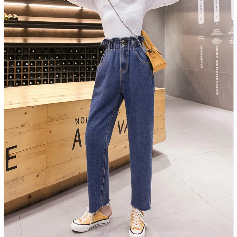 Женские джинсы с высокой талией модные женские шаровары рваные джинсы-бойфренды