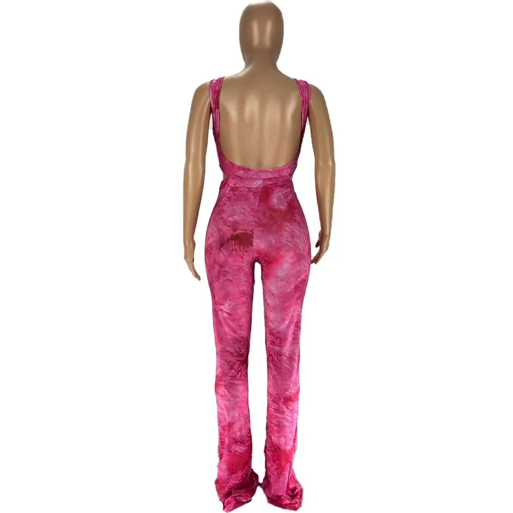

Zoctuo Outfits Set For Women Tie Dye Print Two Piece Set Sleeveless Pants Suit Sexy Night Club Party Matching Set