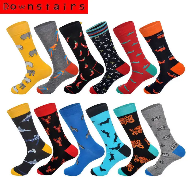 Новые мужские хлопковые носки ниже для мужчин с рисунком слона собаки Кита акулы