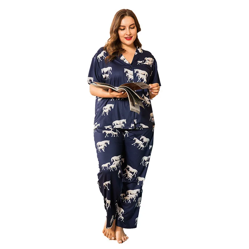 4XL Plus Size Summer Women Pajamas Nice Good Quality Horse Printing Pajama Sets Casual Soft Pijama Homewear Sleepwear