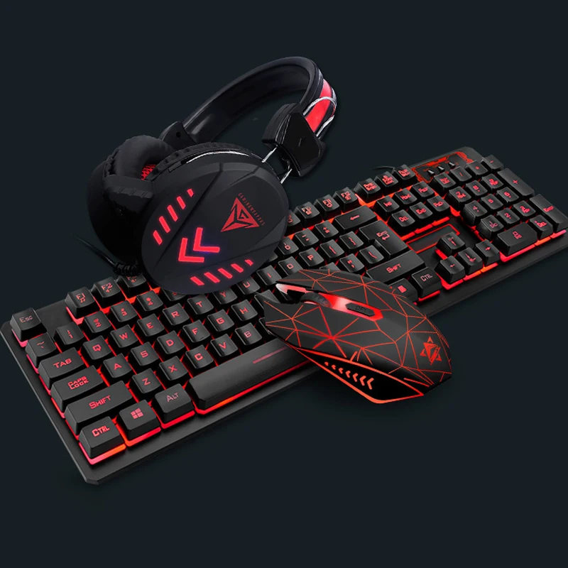 Игровая клавиатура мышь гарнитуры коврик для мыши 1600DPI водонепроницаемая