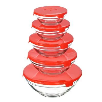 A set of containers with a lid 5pcs (140ml 210ml 350ml 450ml 850ml) glass plastic Kitchen supplies Lunch Box Tableware Dining Bar Home Garden |