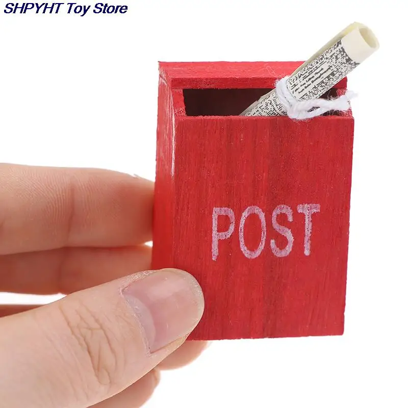 

Hot sale 1:12 Dollhouse Miniature Red Retro Mailbox with Newspaper DIY Doll House Accessories