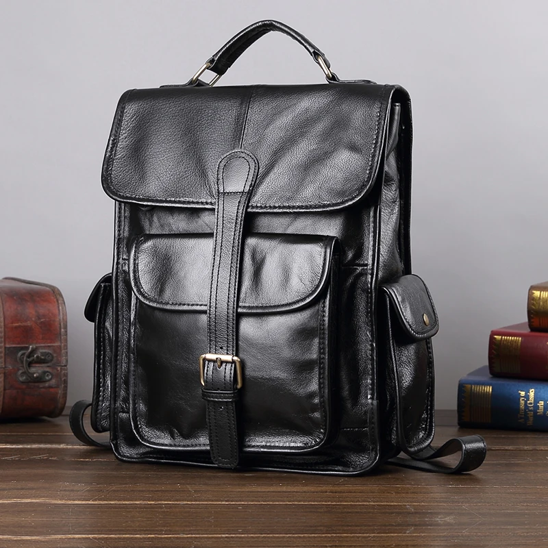 Рюкзак мужской из мягкой кожи модная трендовая вместительная сумка для ноутбука