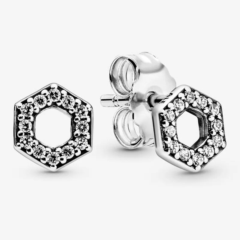 

2020 New 925 Sterling Silver Pan Earring Shiny Hexagonal Honeycomb Pan Earrings For Women Wedding Gift Fashion Jewelry