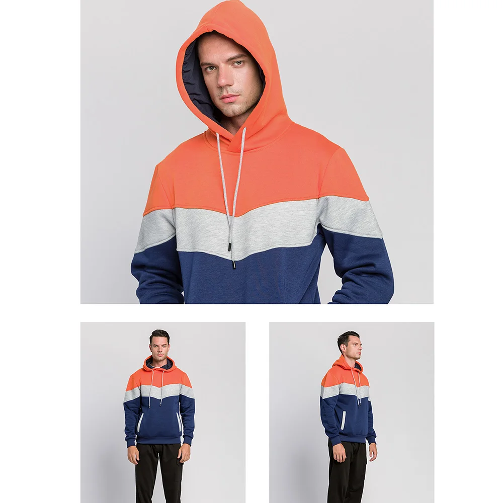 Men's Tracksuits Patchwork Hoodie Sweater and Pants 2 Pieces Set Casual Loose Fleece Warm Streetwear Men's Fashion Sport Suits images - 6