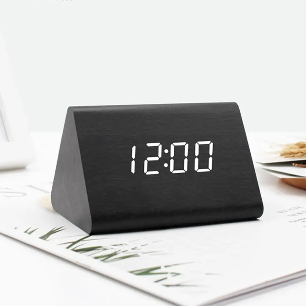 

Desktop Decor Sound Control USB Rechargeable LED Digital Wooden Alarm Clock