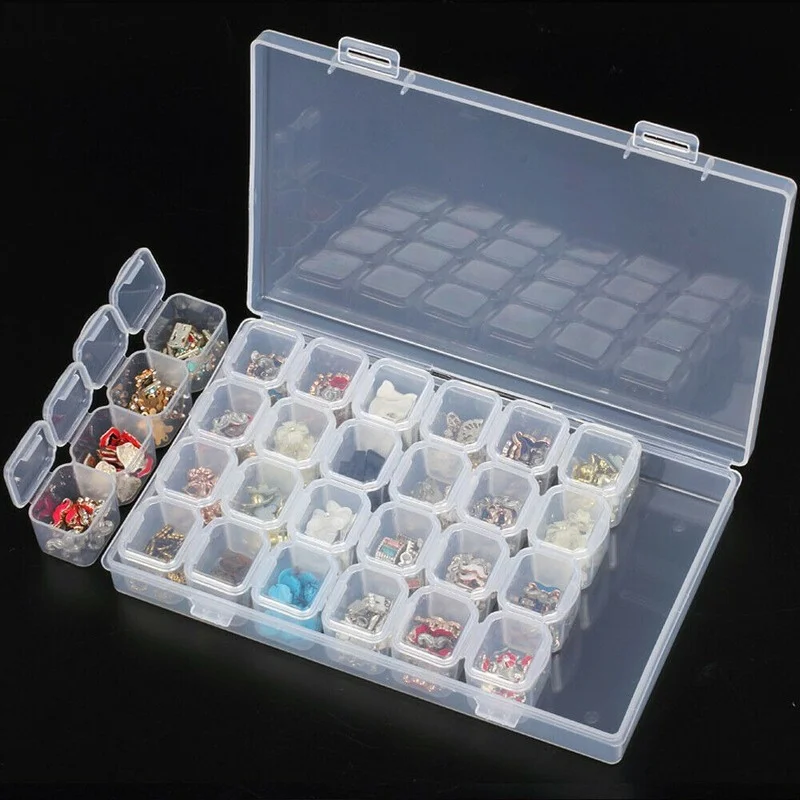 

28 Grid Compartment Storage Box Adjustable Practical Life Essential Plastic Case for Bead Rings Jewelry Display Organizer