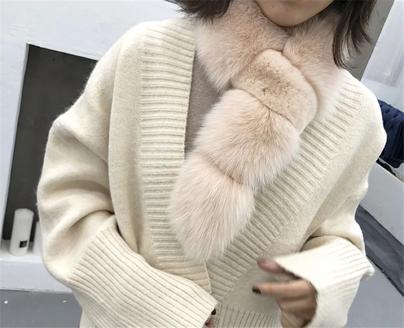 Женский шарф из натурального Лисьего меха зимние Серые меховые шарфы теплый