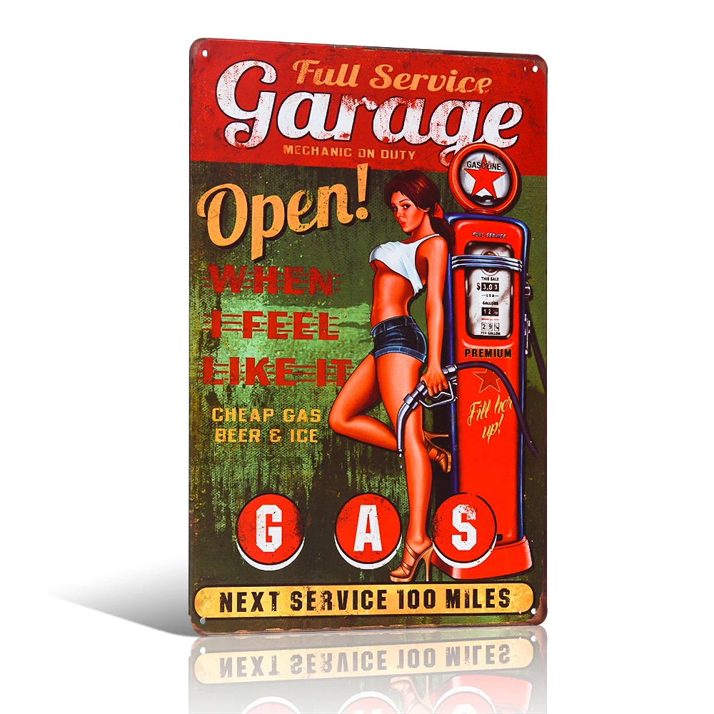 Винтажный Полный штырь обслуживания для девочек Настенный декор гаража жестяная