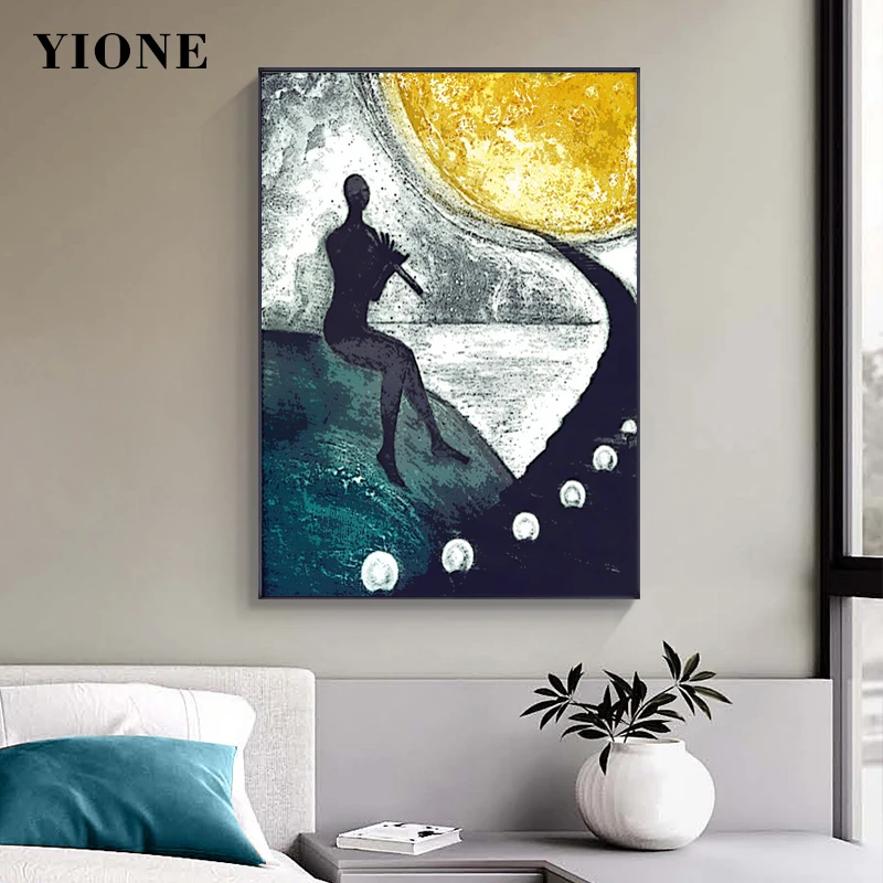 

Abstract Musician Moonlight River Canvas Paintings Nordic Art Figure Posters and Prints Wall Pictures for Living Room Bedroom