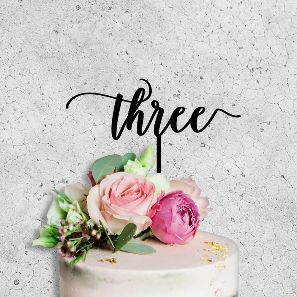 Три 3 го ребенка день рождения торт Топпер черный золотой Деревянный Торт