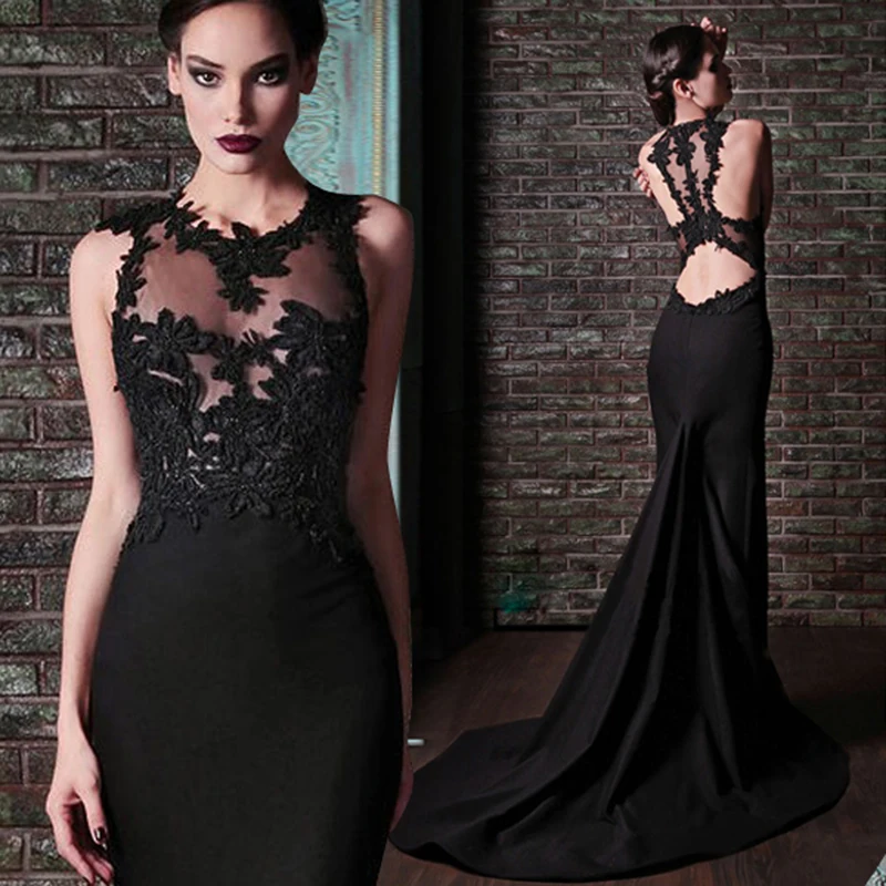 

Black Lace Evening Dresses Long 2020 Sexy Dinner Party Dress Tube Lace Sexy Formal Dresses Evening Gown Prom Dresses