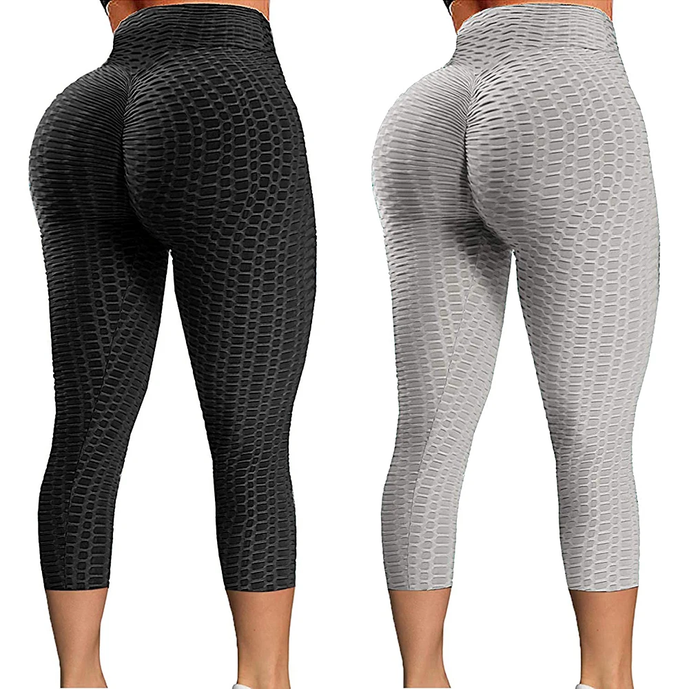 

High Waist Sexy Textured Leggings Sport Women Crop Yoga Pants Elastic Capris Gym Workout Leggings Girls Fitness Running Tights