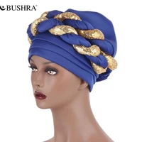 bushra new 2022 muslim space layer double color paillette twist turban exaggerated fashion turban ball