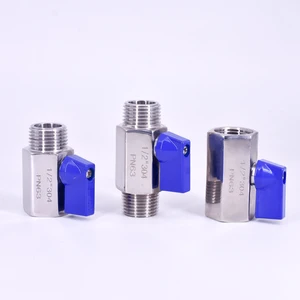 Мини санитарный шаровой кран из нержавеющей стали, 18 дюйма, 14 дюйма, 38 дюйма, 12 дюйма, 34 дюйма, 1 дюйм, BSP NPT, женский и мужской, с синей ручкой, для домашнего пивоварения SUS 304 316L