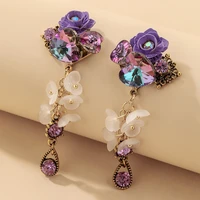purple flower fringed earrings love flower modelling elegant purple shining crystal vintage fashion temperament gift wholesale