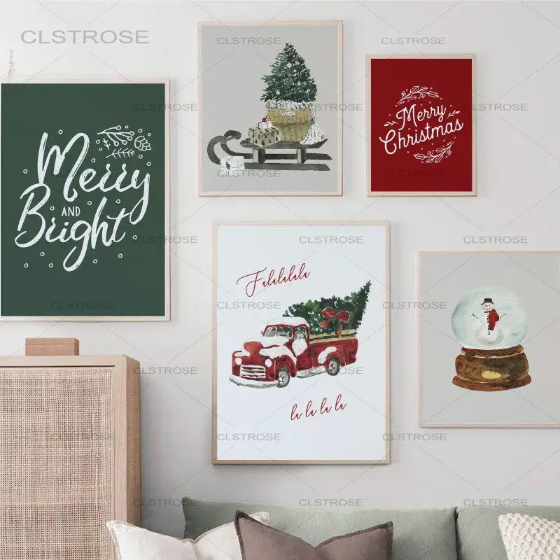 

Christmas Theme Sweet Quotes Canvas Painting Cartoon Crystal Ball Christmas Tree Wall Art Poster Nordic Home Decor Living Room