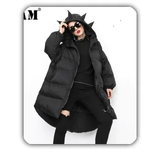 [EAM] новое осенне-зимнее черное свободное платье с отворотом и длинным рукавом с неровным подолом, плиссированное Бандажное платье из двух частей, Женская мода JR474