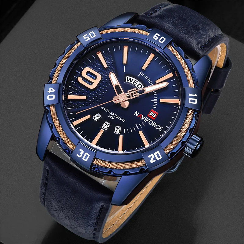 

NAVIFORCE Men‘s Watches Fashion Business Week Display Calendar Quartz Clock Leather Strap Waterproof Watch Men Relogio Masculino