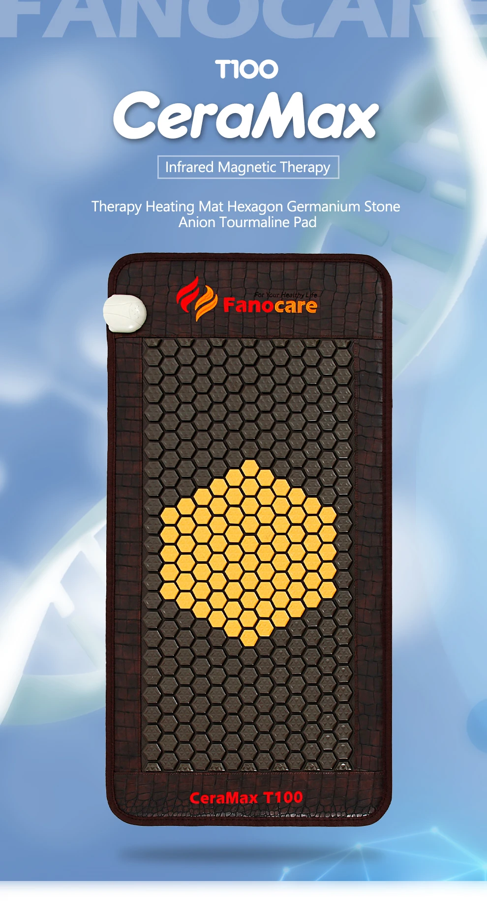 Fanocare дальняя инфракрасная Магнитная терапия Нагревательный мат шестиугольник Германий камень анион турмалин коврик 100x50 см