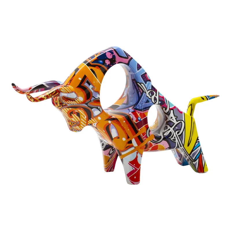 

Graffiti Creative Art Color Bullfighting Resin Crafts Home Decoration Bedroom Living Room Colorful Water Transfer Animal Modern