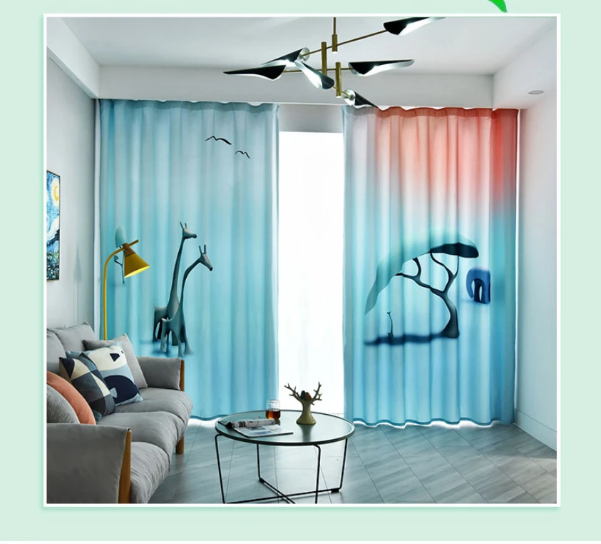 

Cute cartoon giraffe printing curtains custom new kid bedroom bay window balcony wind shading modern living room curtains