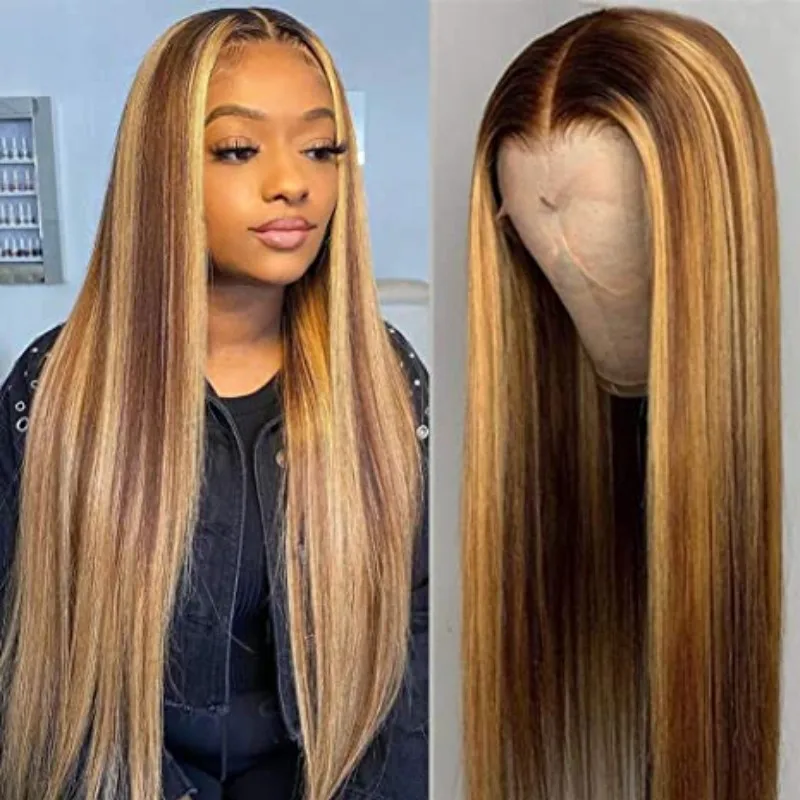Highlight Wig Brown Colored Human Hair Wigs Straight 13x6 Lace Front Wig PrePlucked 150% Highlight 4x4 5x5 6x6 Lace Closure Wigs