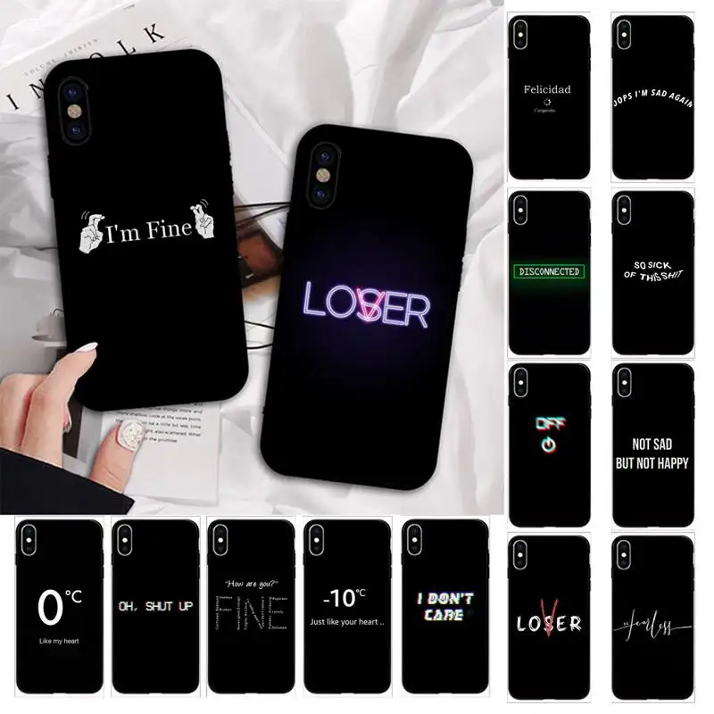 

Sad depression Black Word Phone Case for iphone 13 11 12 pro XS MAX 8 7 6 6S Plus X 5S SE 2020 XR cover