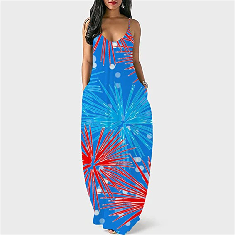

2021 Summer Women Strap Dresses Casual Beach Sling Long Dress Elegant Fashion 3D Print slip vestidos Cover-up Robe Femme Clothes