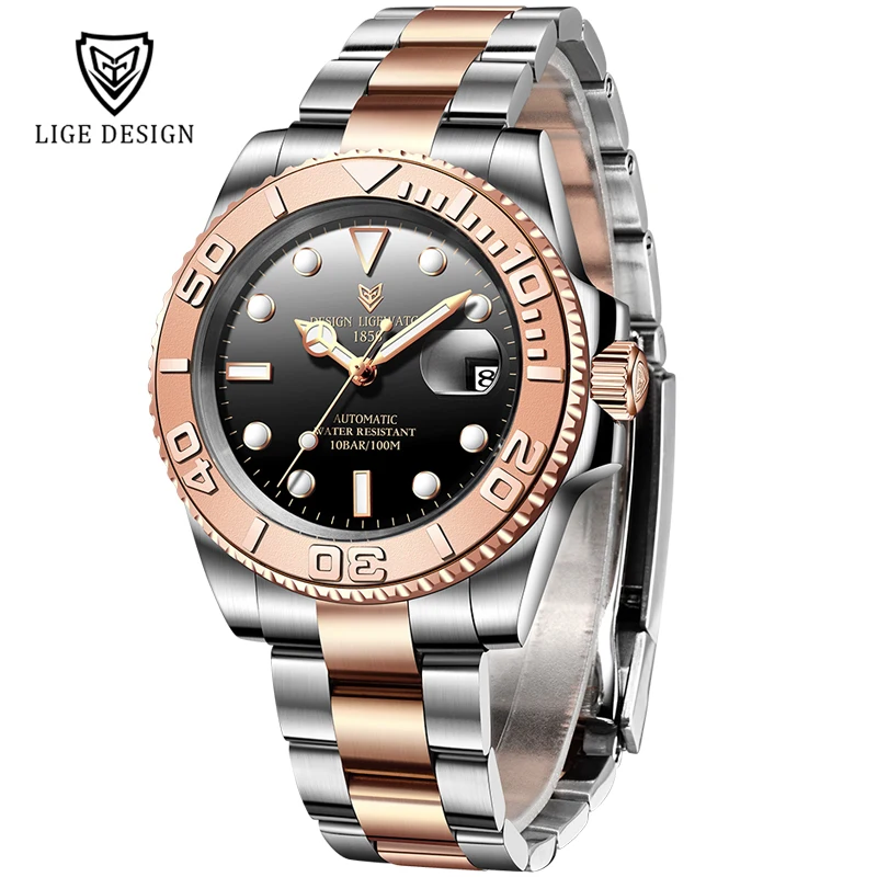 

LIGE Mens Watches Automatic Mechanical Tourbillon Clock Fashion Hig Mineral Glass 316L Steel 100Waterproof Watches NH35 Movement