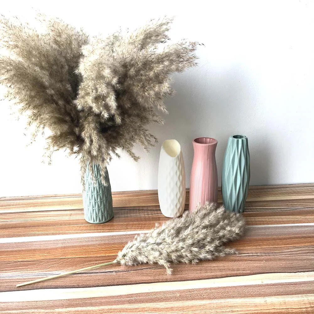 10pcs beautiful natural pampas grass dried flower matching plastic vase for wedding stage decoration Natural bouquet | Дом и сад