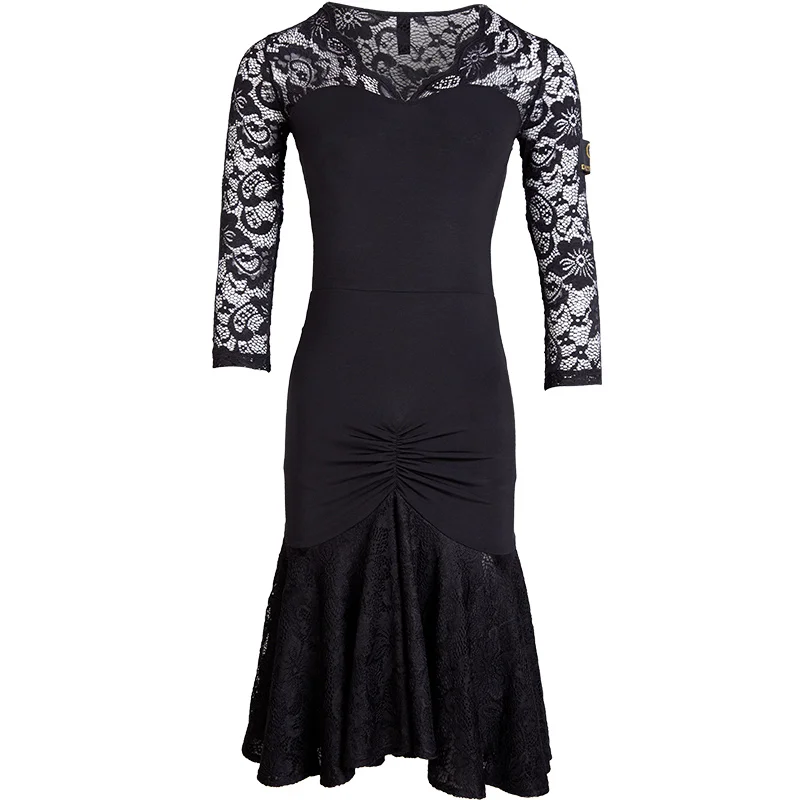 

Black Latin Dance Dress Tango Cha Cha Samba Salsa Rumba Performance Dresses Women Lace Ballroom Dancing Practice Wear DC2853