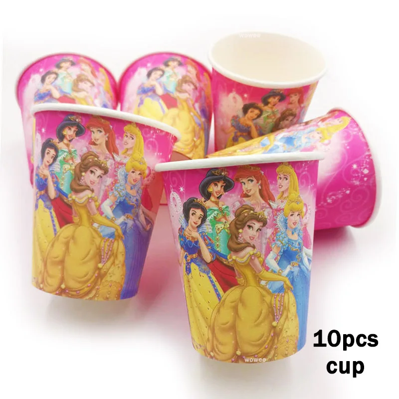 10Paper Cup 10 шт. Ариэль/Белоснежка/Белль/Золушка/Жасмин/Аврора шесть бумага "Принцесса" тарелки на день рождения принадлежности украшения блюда сувениры - Цвет: 10Paper Cup