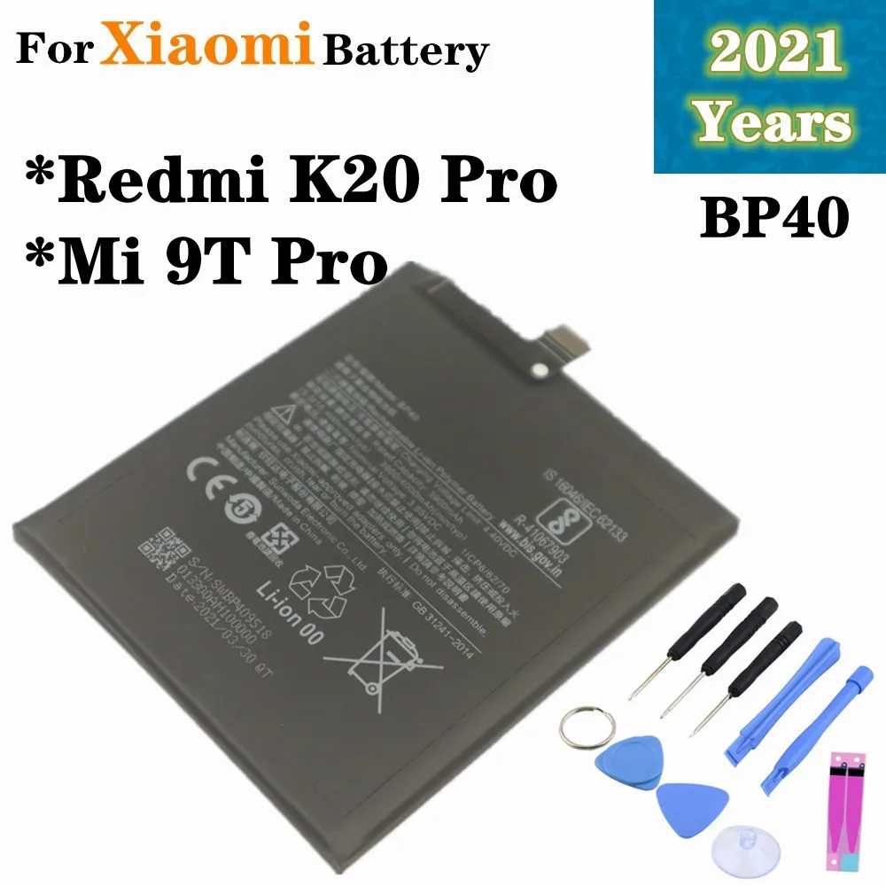 

2021 For Xiaomi Redmi K20 Pro / Mi 9T Pro BP40 Battery 4000mAh Rechargeable Lithium Polymer Battery High Quality Bateria + Tools