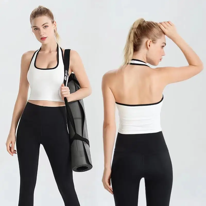 

Европейский и американский спортивный сексуальный бюстгальтер с лямкой на шее для бега, фитнеса и ношения, жилет для йоги на талии