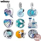 WOSTU Лето Новинка 100% Серебро 925 пробы синий кулон ракушка амулет, подгонка, сделай сам бусы браслет ожерелье ювелирное изделие подарок CQC1560