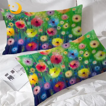 BlessLiving Spring Floral Pillowcase Colorful Flower Sleeping Pillow Case Luxury Bedding Watercolor Pillowcase Cover One Pair 1