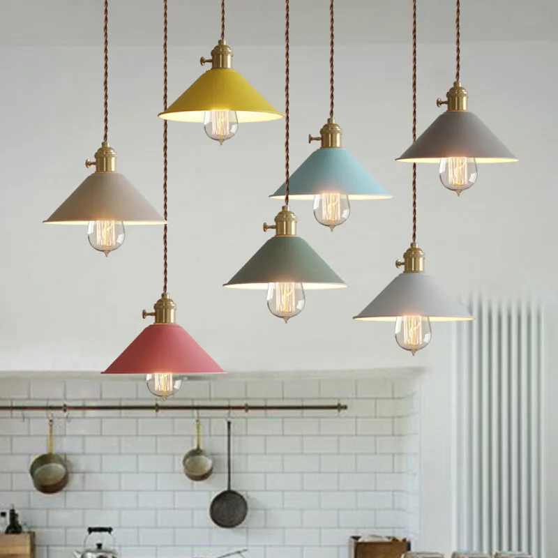 

Nordic Style Iron Color Pendant Light Colorful Shade Iron Wood Lamp Hang Lighting Living Dinning Room Restaurant Hotel Ful Ing
