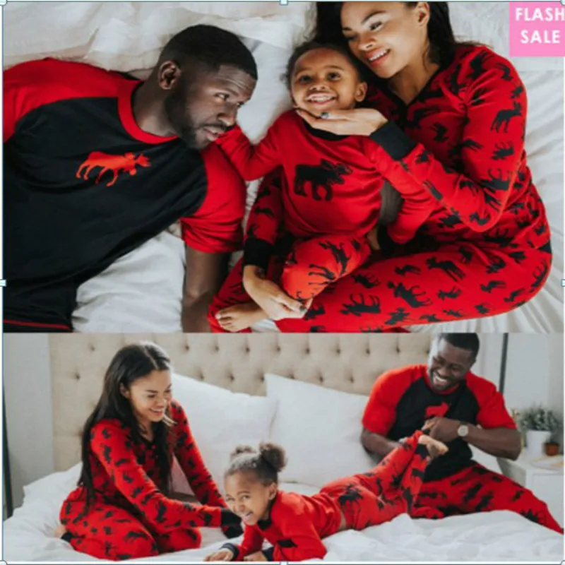 Рождественские пижамы для всей семьи одинаковые комплекты папы мамы и сына