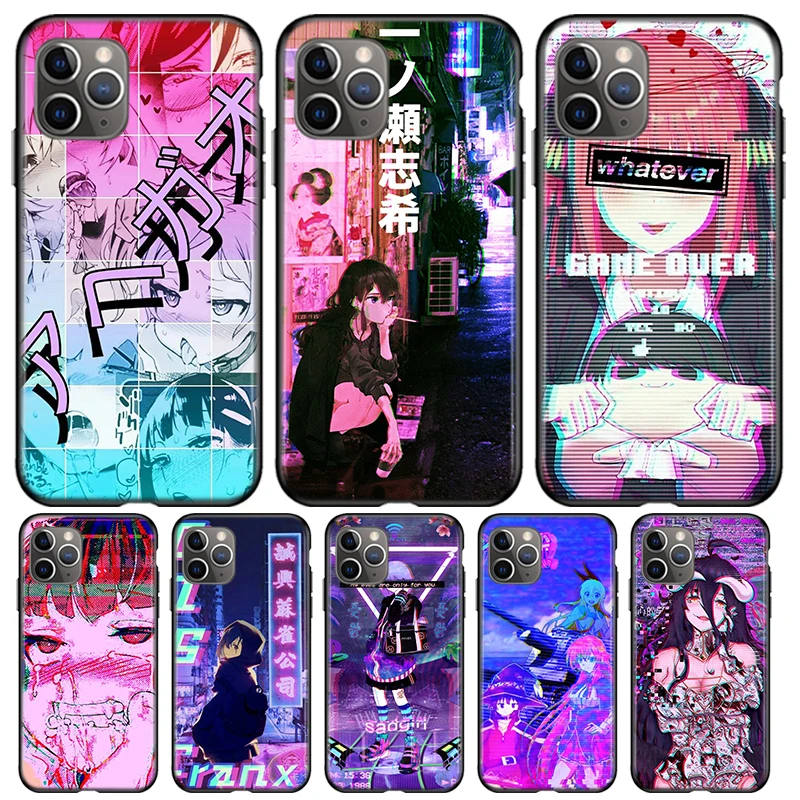 

Sad Anime Aesthetic Senpai For Apple iPhone 12 11 Pro Max mini XS Max XR X 8 7 6 6S Plus 5S SE 2020 Soft Black Phone Case